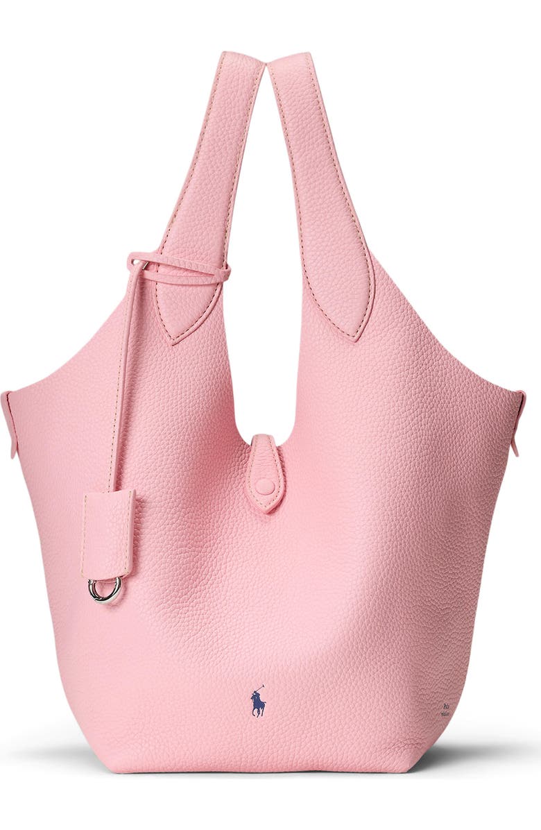Polo Ralph Lauren Shiny Drum Pebbled Leather Tote, Main, color, Cotton Candy
