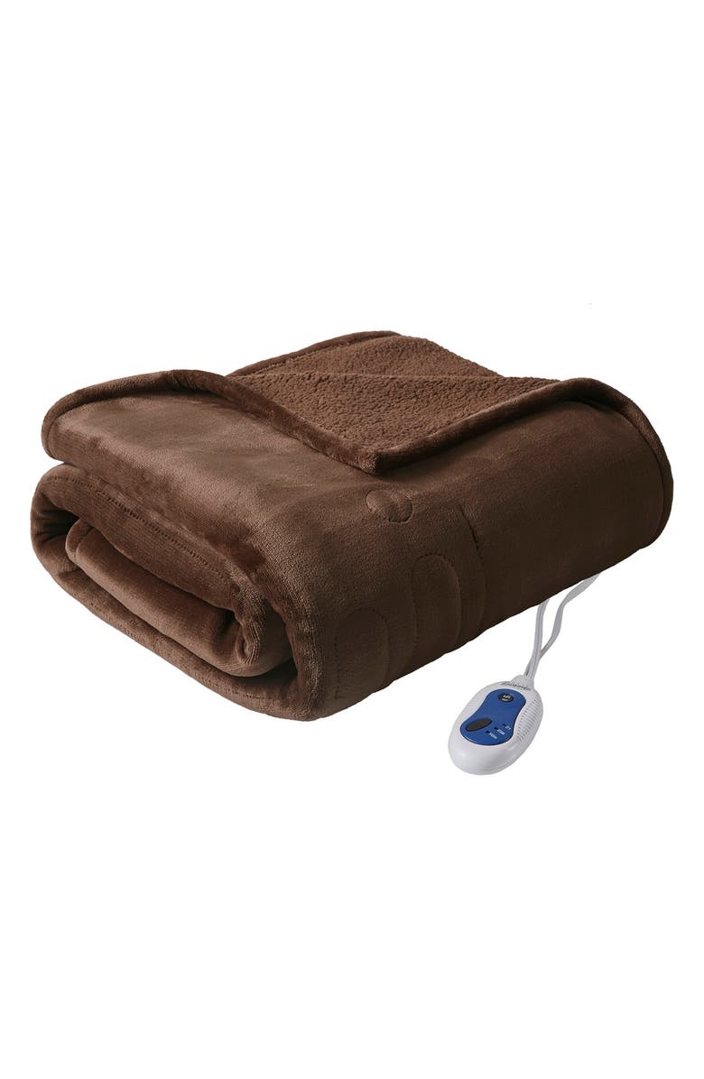 BEAUTYREST Heated Microlight Reverse To Berber Throw Blanket, Main, color, 