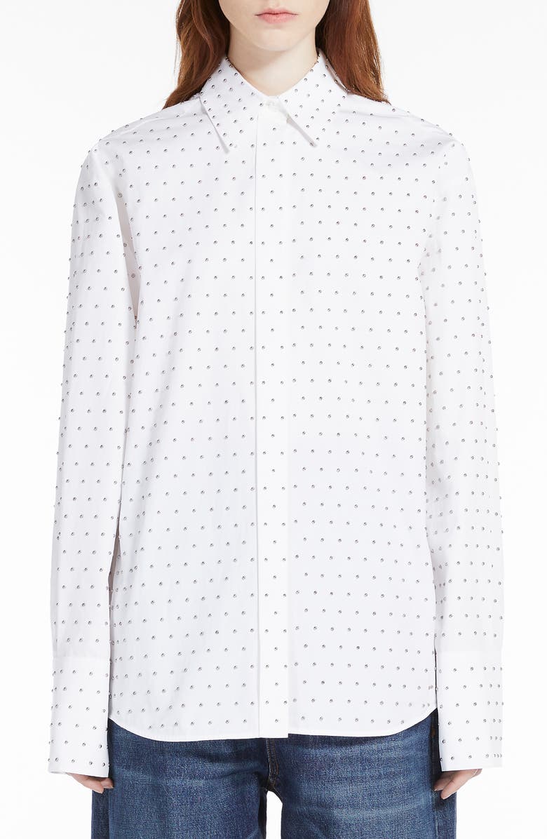 SPORTMAX Studded Cotton Poplin Button-Up Shirt, Main, color,