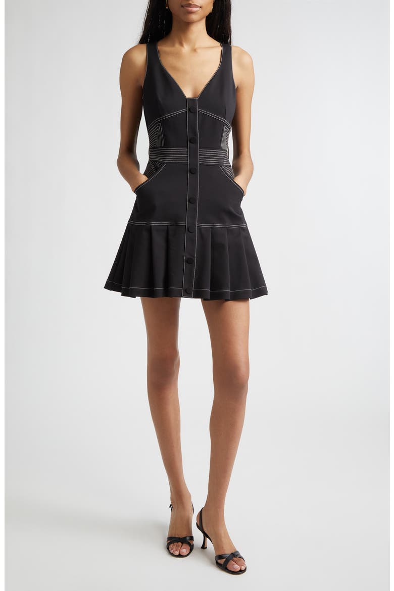 Olana Topstitch Detail Cotton Blend Minidress, Main, color, BLACK