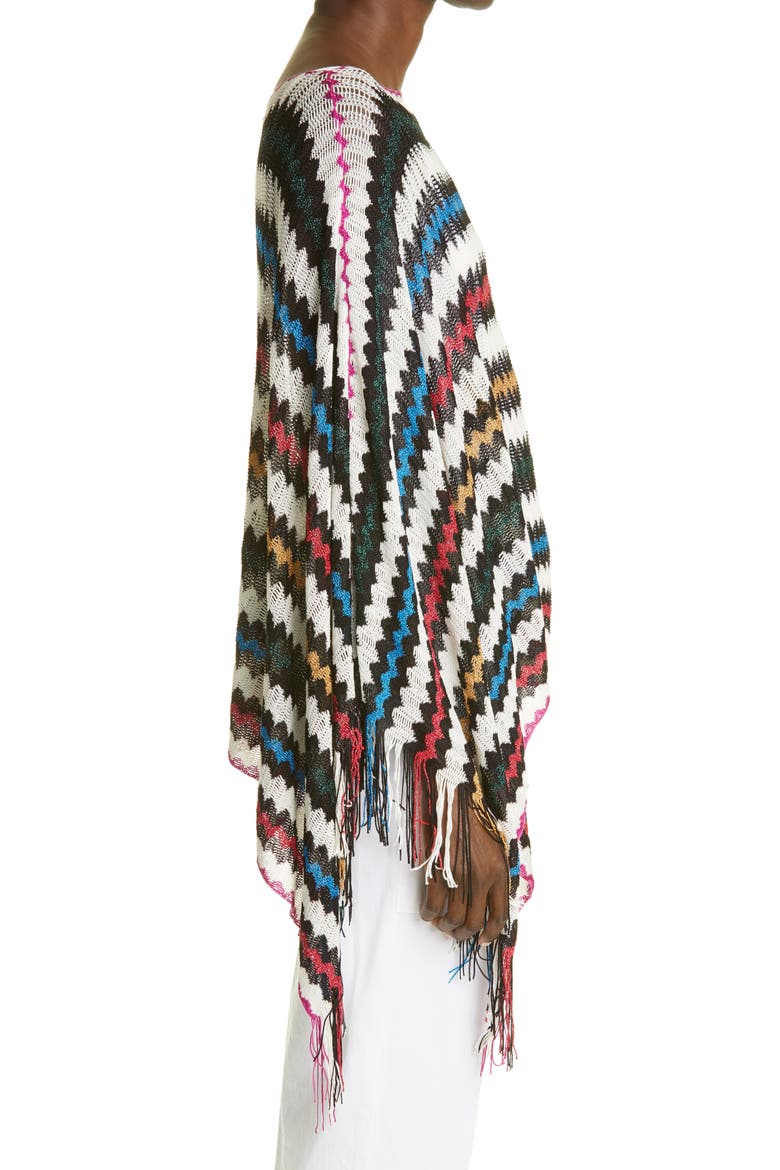 Metallic Stripe Fringe Poncho, Alternate, color, BLACK MULTI