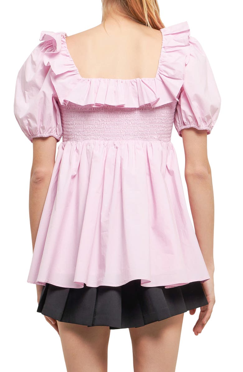 English Factory Smocked Cotton Babydoll Top, Alternate, color,