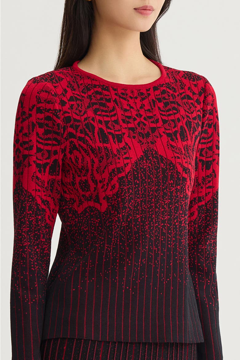 Jacquard Soft Faux Ribbed Knit Top, Alternate, color, Holiday/Black