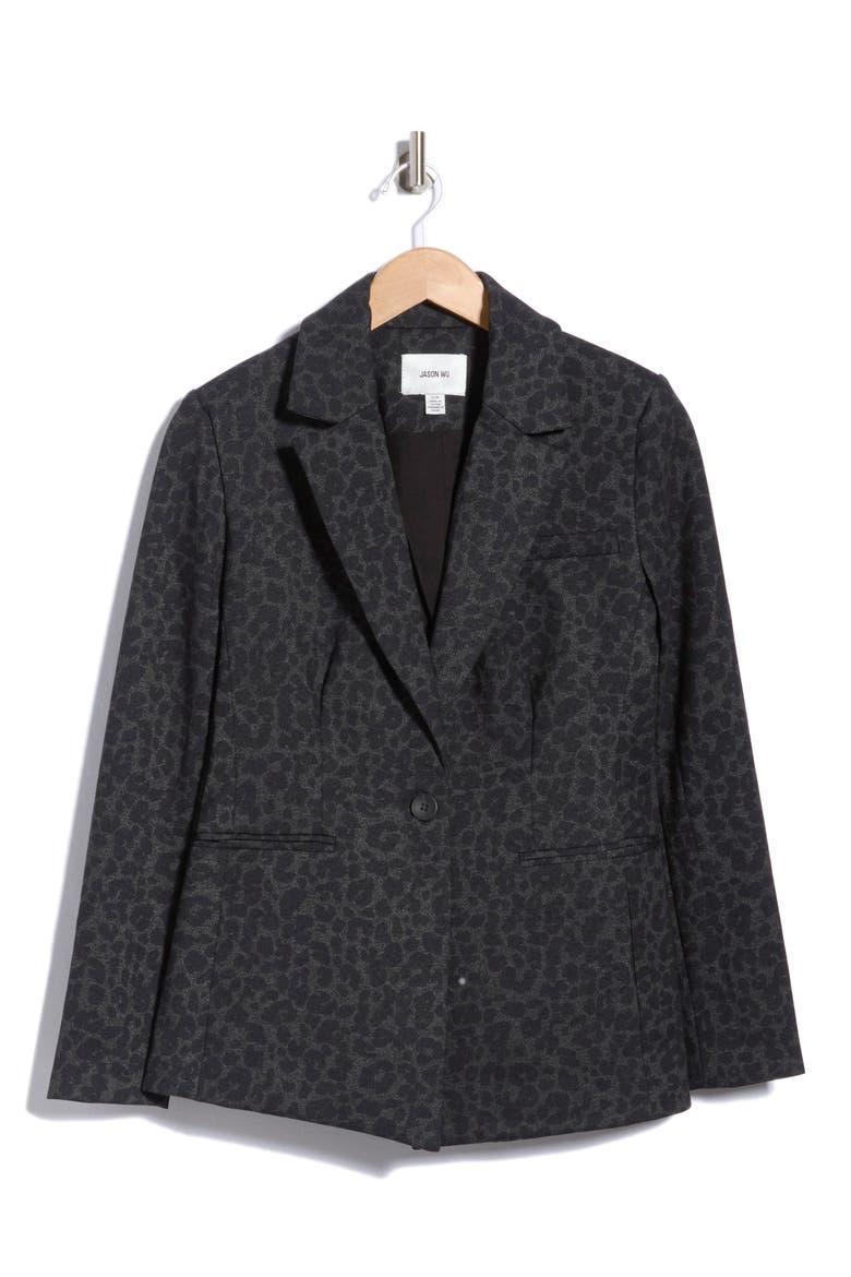Leopard Print Ponte Blazer, Main, color, BLACK LEOPARD PRINT