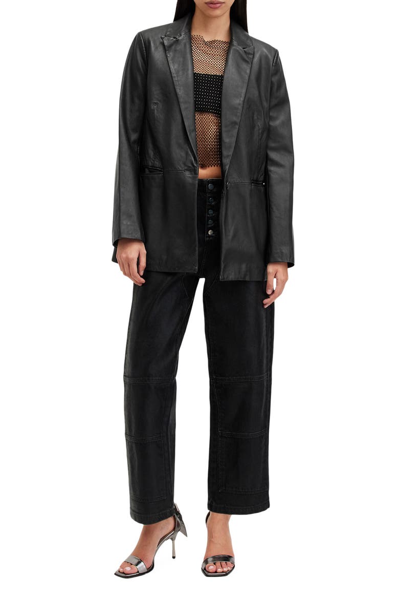 Deri Leather Blazer, Alternate, color, BLACK