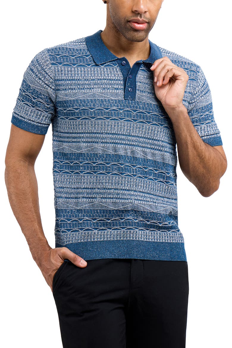 Jacquard Polo Sweater, Alternate, color, INDIGO