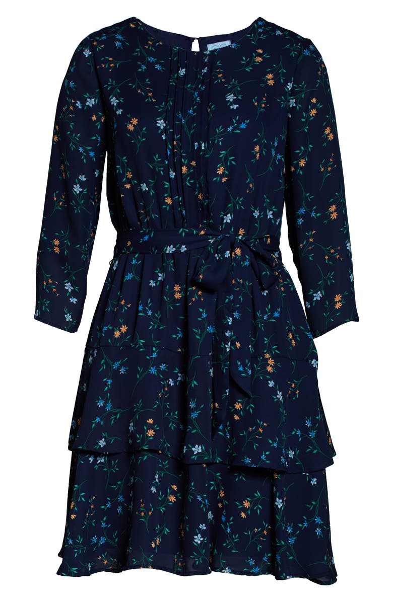 CeCe Floral Print Three Quarter Sleeve Dress, Alternate, color, 