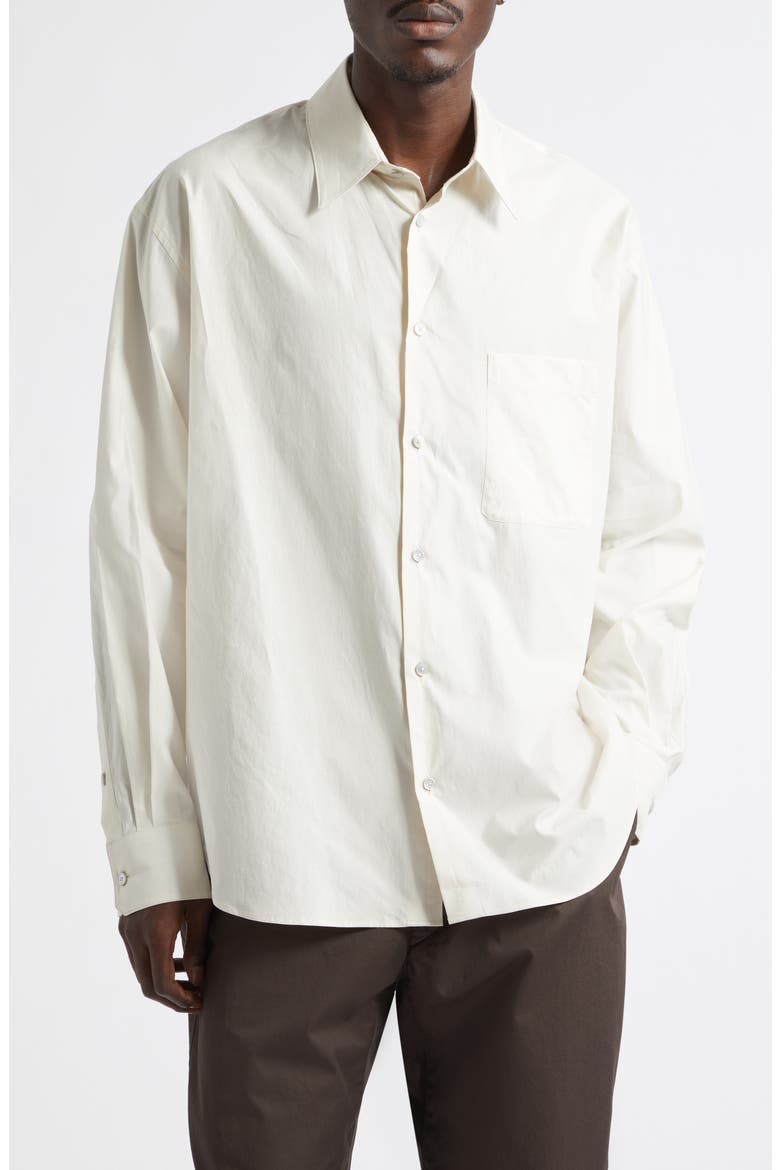 Regular Fit Cotton & Silk Button-Up Shirt, Main, color, LIGHT CREAM