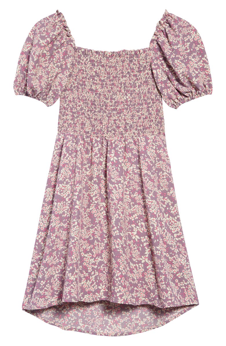 Walking on Sunshine Kids' Floral Print Smocked Dress, Main, color, 
