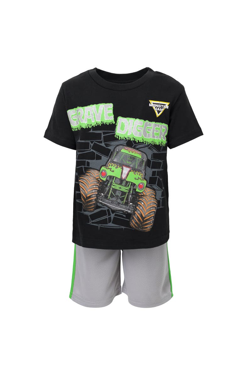 Monster Jam Athletic 2-Piece T-Shirt and Shorts Set, Alternate, color, Grave Digger Black