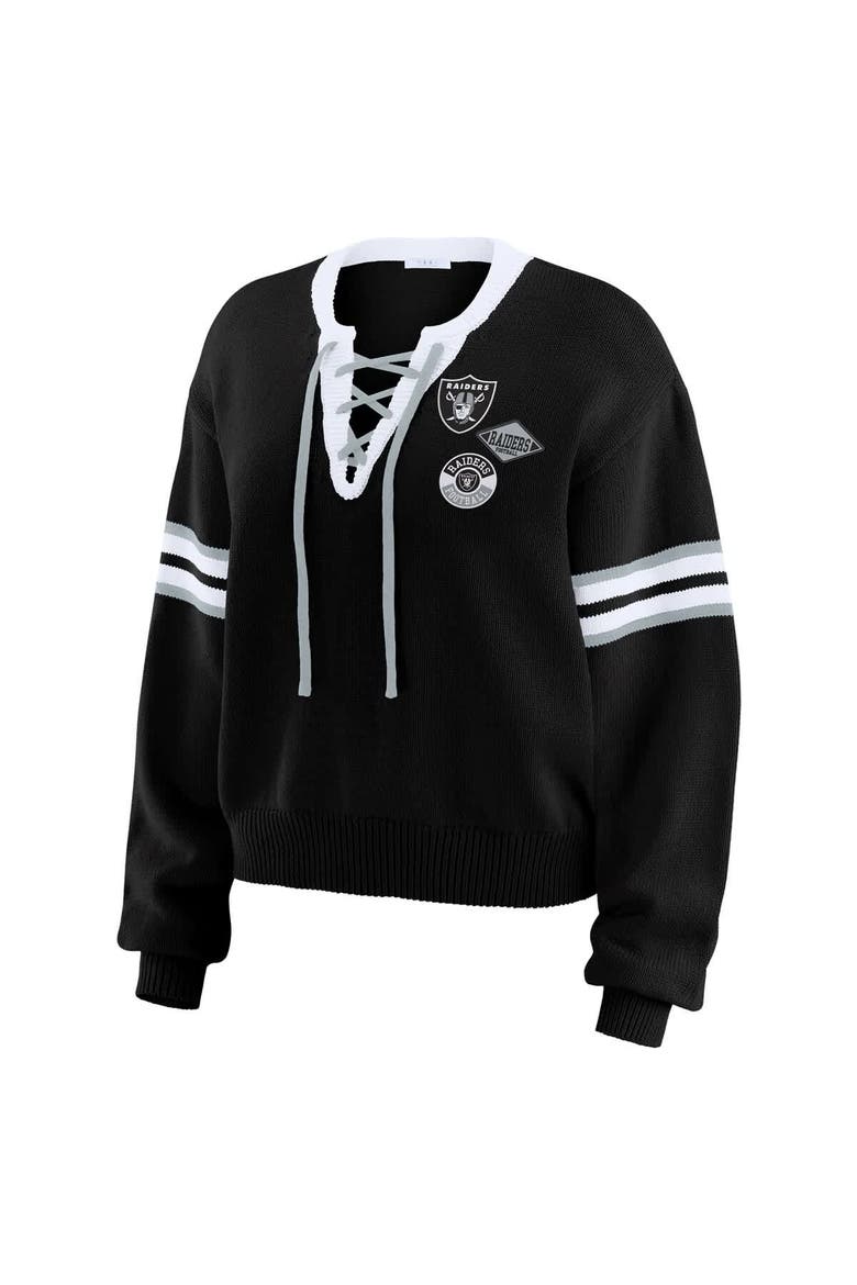 Women's WEAR by Erin Andrews Black Las Vegas Raiders Lace-Up Pullover Sweatshirt, Alternate, color, Black