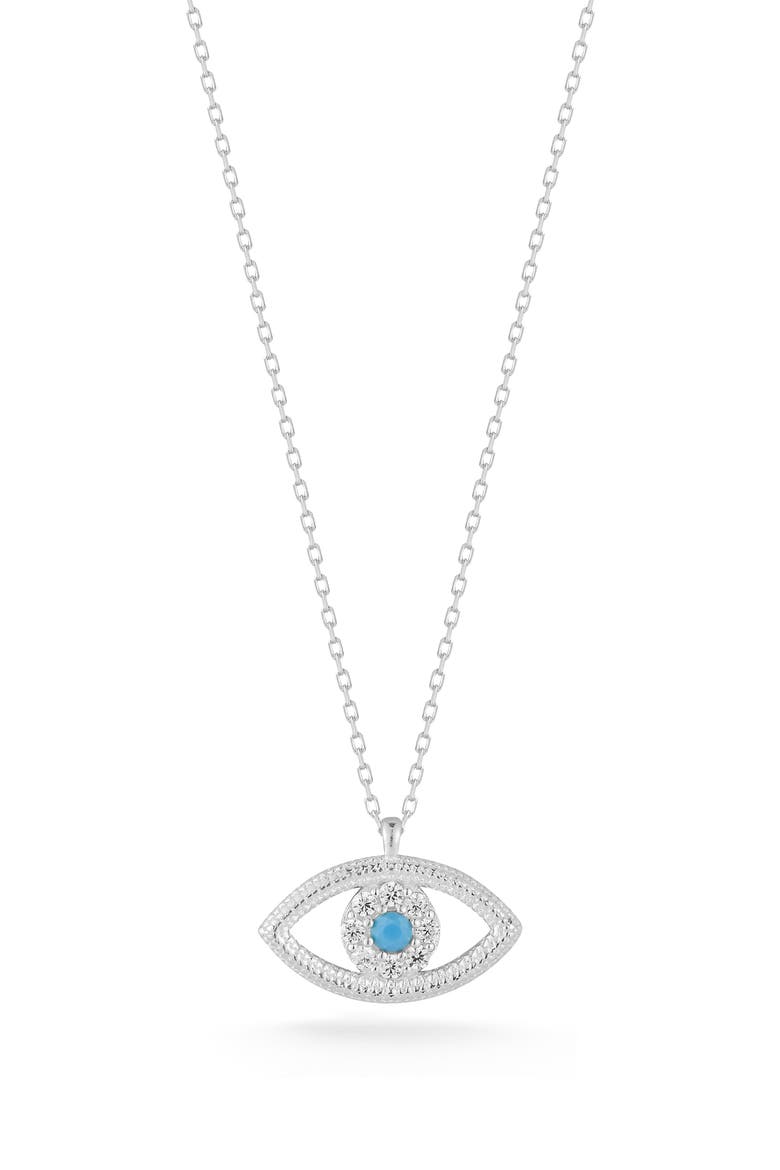 CZ Sterling Silver Evil Eye Pendant Necklace, Main, color, SILVER