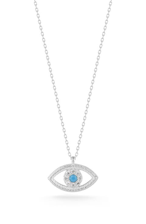 CZ Sterling Silver Evil Eye Pendant Necklace