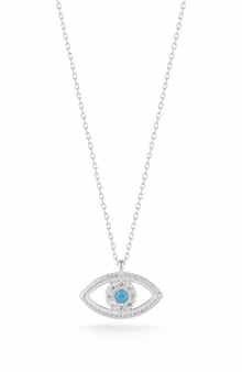 CZ Sterling Silver Evil Eye Pendant Necklace