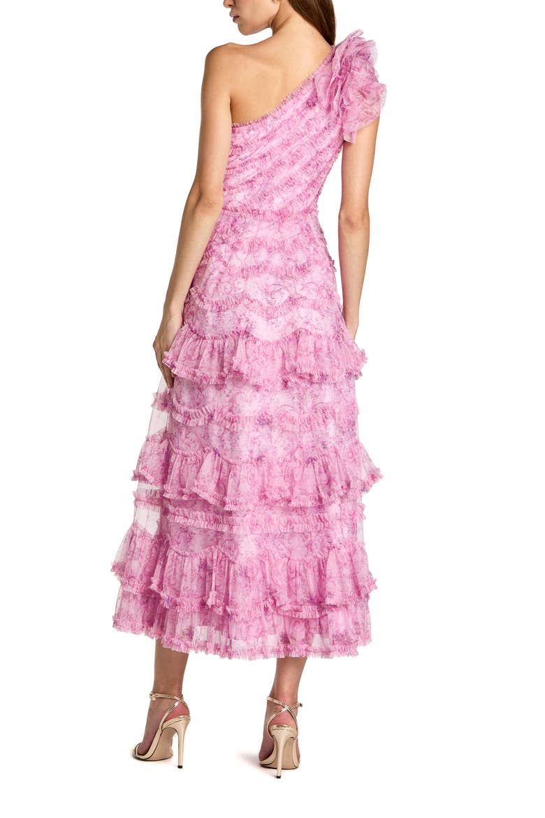 Printed One Shoulder Ruffled A Line Midi Dress, Alternate, color, Pastel Multi