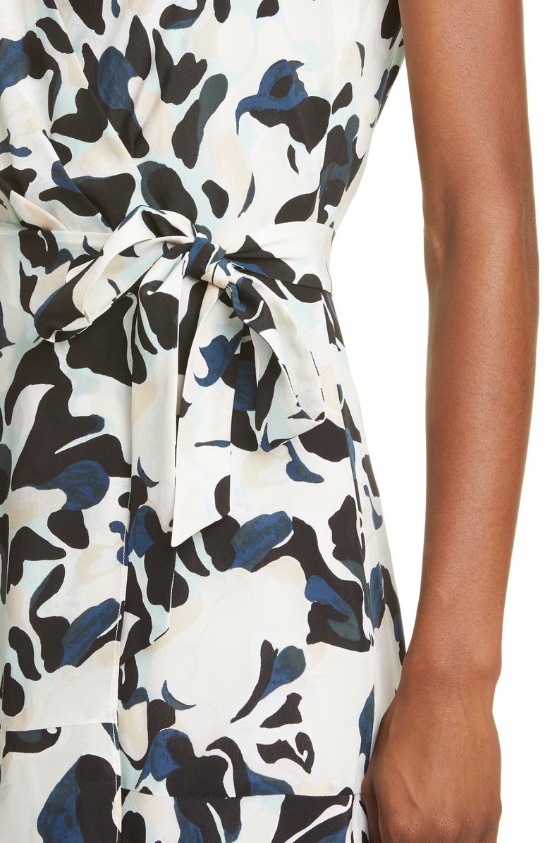 Club Monaco Abstract Print Faux Wrap Handkerchief Hem Silk Dress, Alternate, color, 