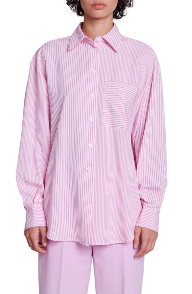 maje Chiavita Oversize Stripe Button-Up Shirt, Main, color, 