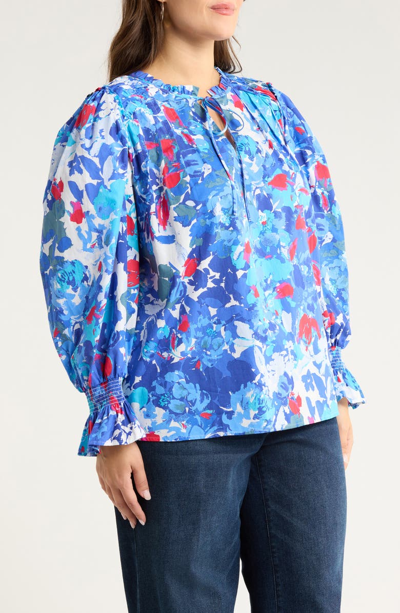 SUGARLIPS Canvas Floral Print Shirt, Alternate, color, Cream-Blue