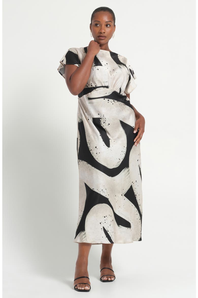 Drew Satin Midi Dress, Alternate, color, MARBLE
