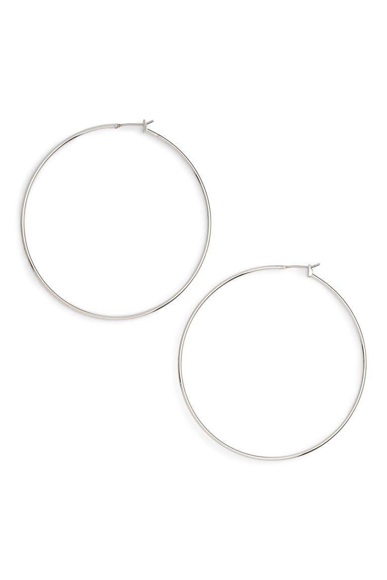 Classic Thin Hoop Earrings, Main, color, RHODIUM