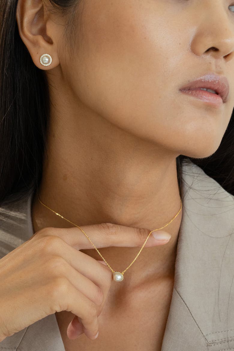 Sterling Silver 18k Gold Plated Eleanor Pearl Necklace Elegant Piece, Alternate, color, Gold