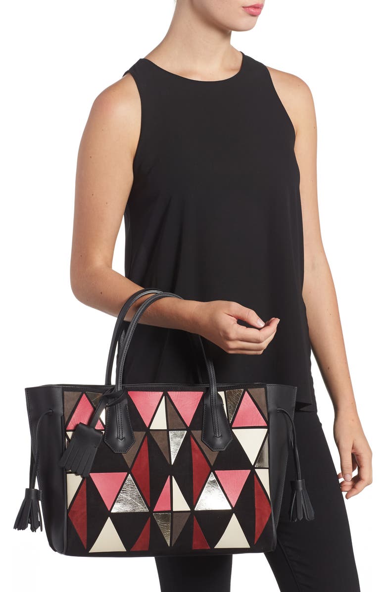 Longchamp Penelope Arty Medium Leather & Suede Tote, Alternate, color, Red