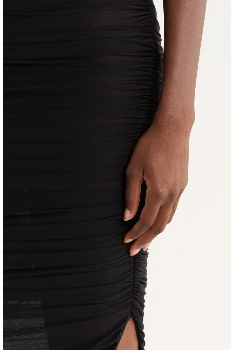 Fornarina Ruched Mesh Maxi Dress, Alternate, color, BLACK