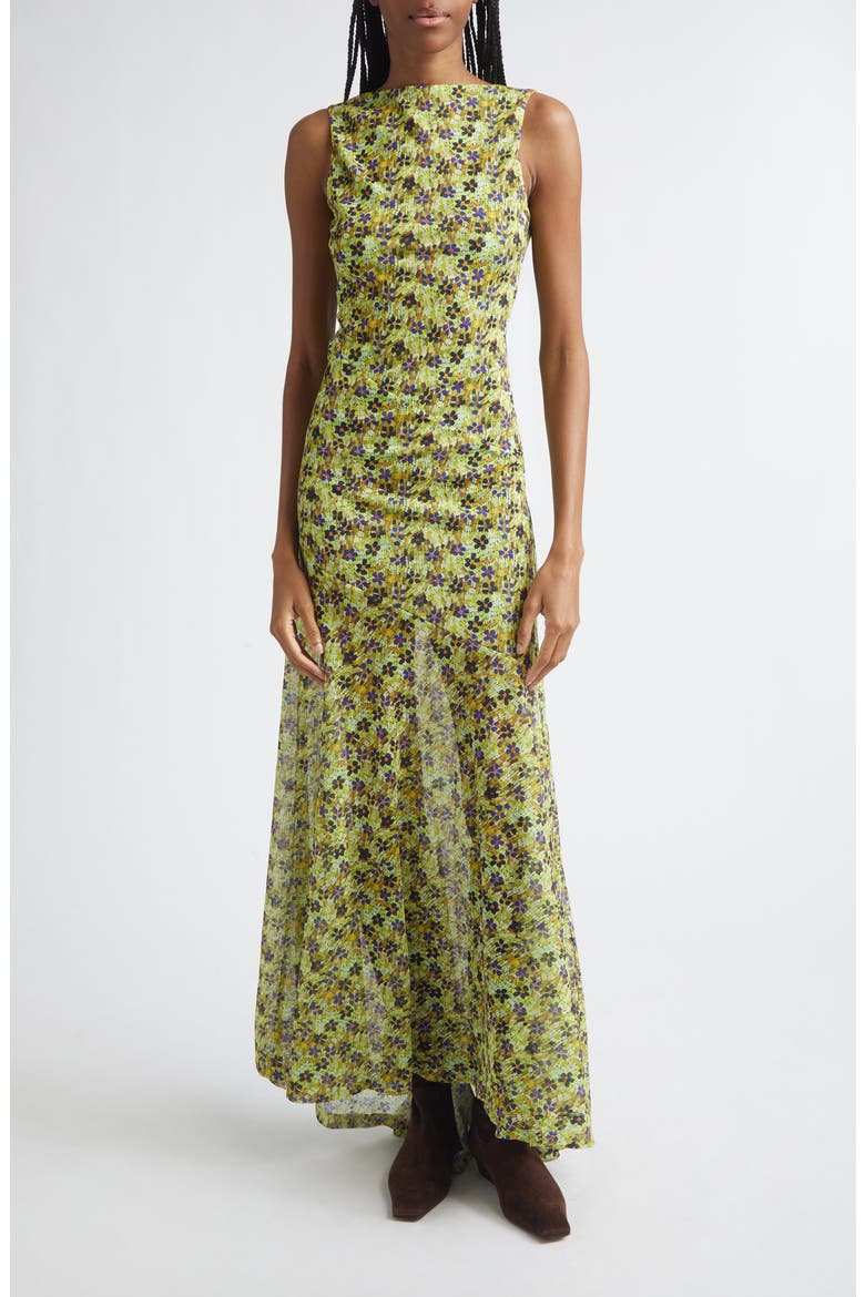 Fens Floral Open Back Chiffon Maxi Dress, Main, color, GREEN MULTI