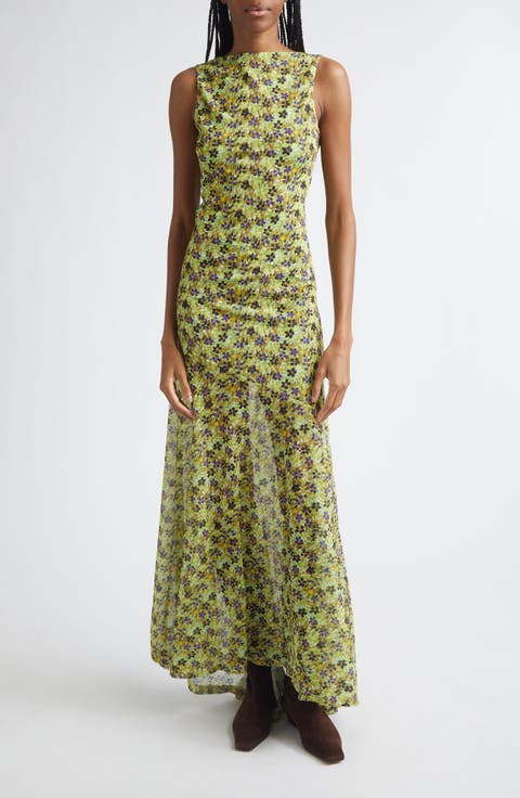 Fens Floral Open Back Chiffon Maxi Dress
