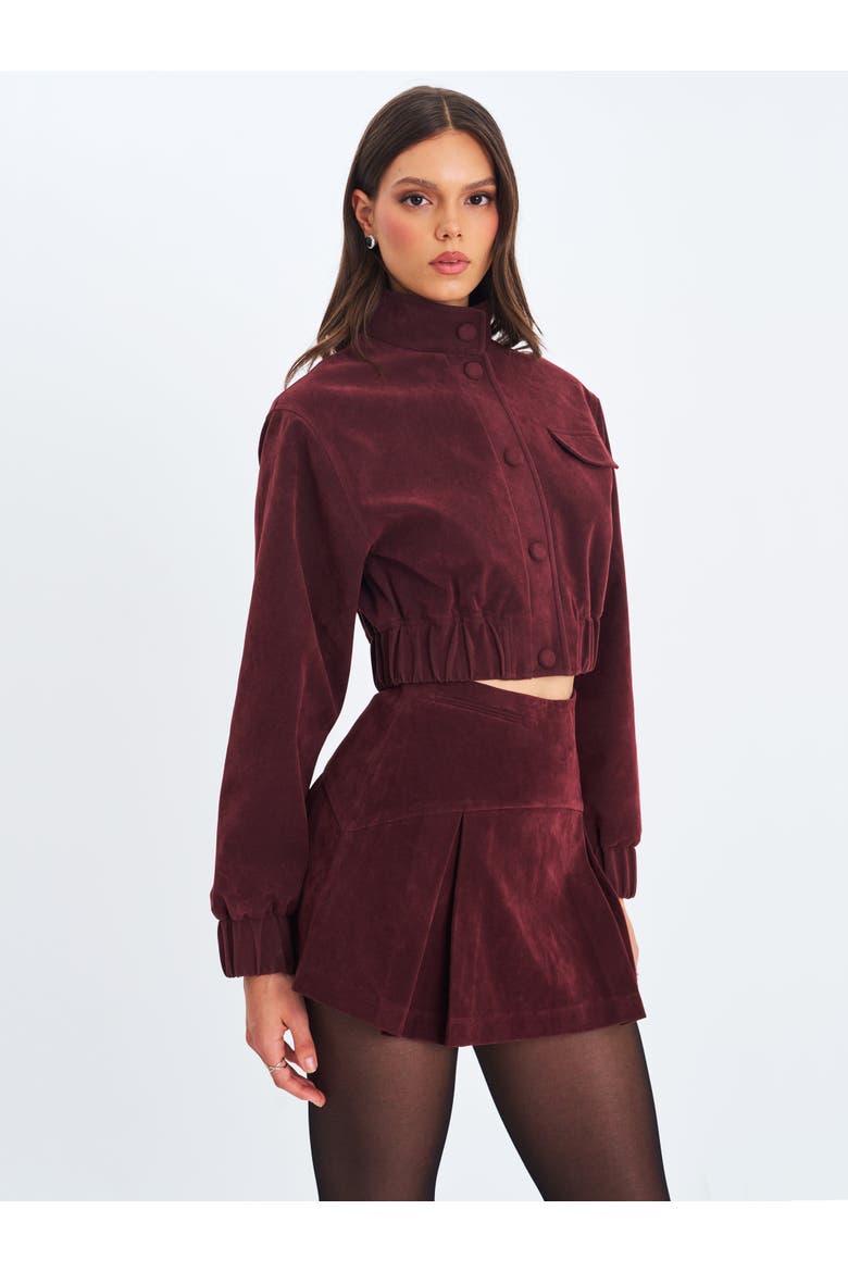 Faryn Vegan Suede Pleated A-Line Mini Skirt, Alternate, color, Mahogany