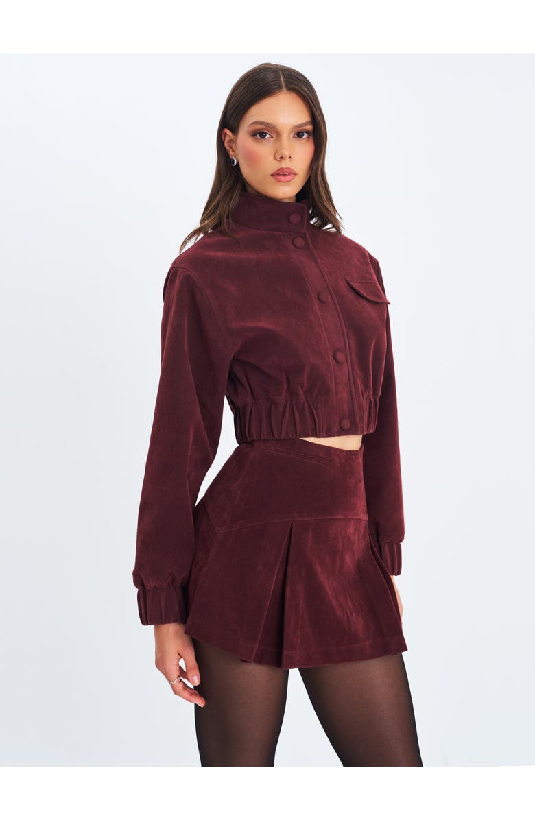 Miss Circle Farryn Vegan Suede Cropped Bomber Jacket, Alternate, color, Mahogany