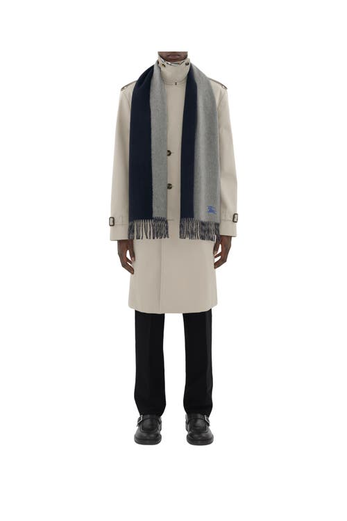 Shop Burberry Reversible Cashmere Scarf In Grey/navy