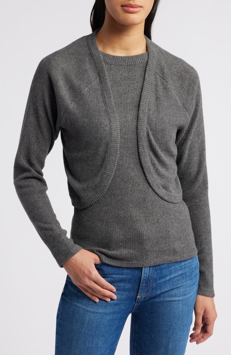 Loveappella Rib Tank & Shrug Set, Main, color, Charcoal