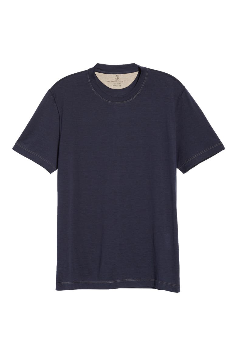 Silk & Cotton Crewneck T-Shirt, Alternate, color, BLUE