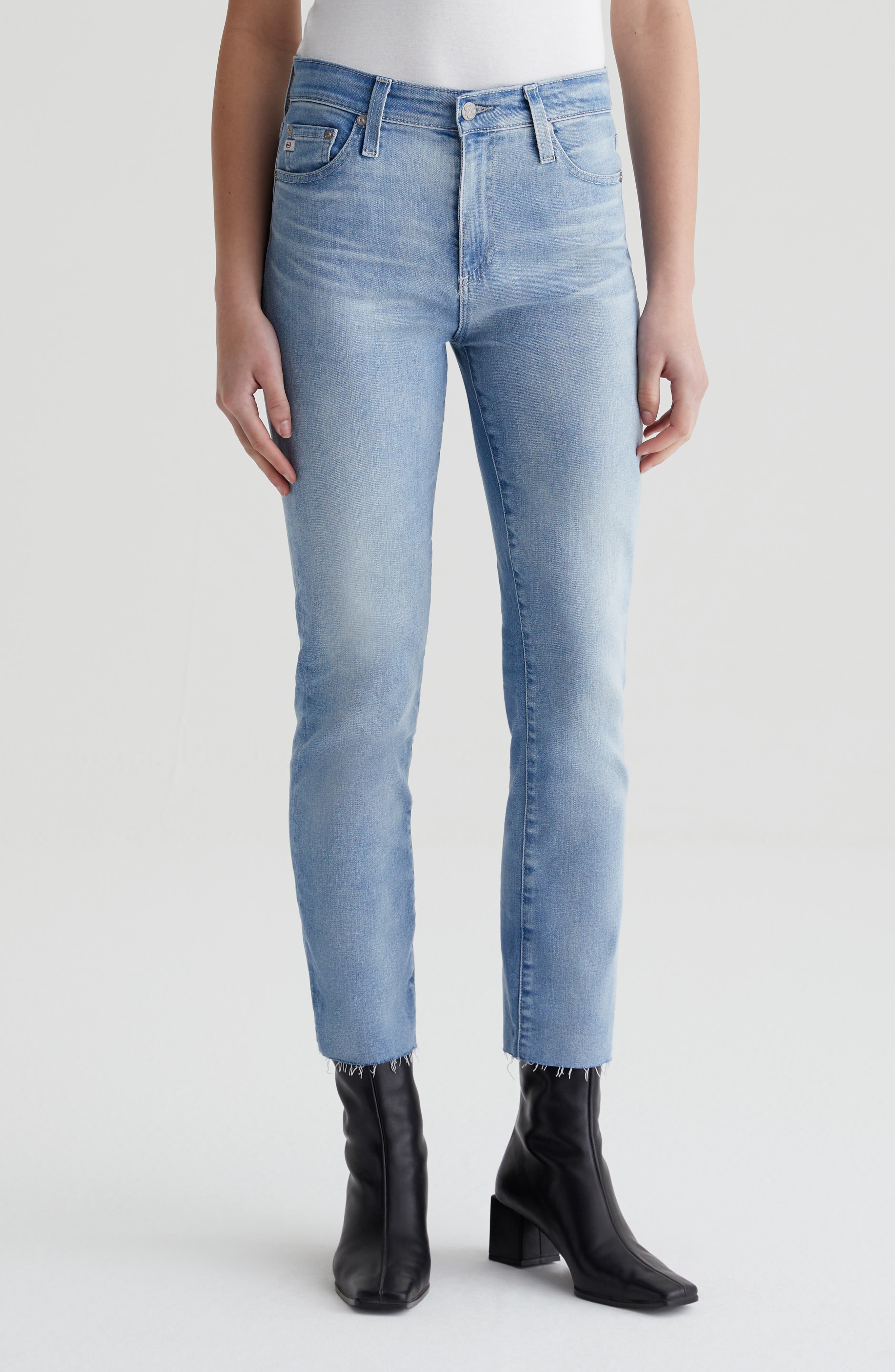 Mari Raw Hem High Waist Crop Straight Leg Jeans