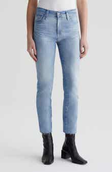 Mari Raw Hem High Waist Crop Straight Leg Jeans
