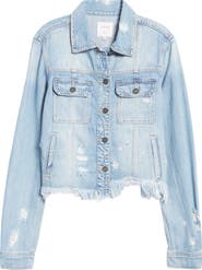 HIDDEN JEANS Frayed Hem Denim Jacket