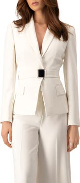 IVONNE Tailored Belted Blazer in Natural White