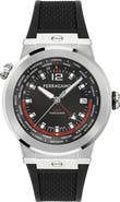 FERRAGAMO F-80 GMT Worldtime Rubber Strap Watch