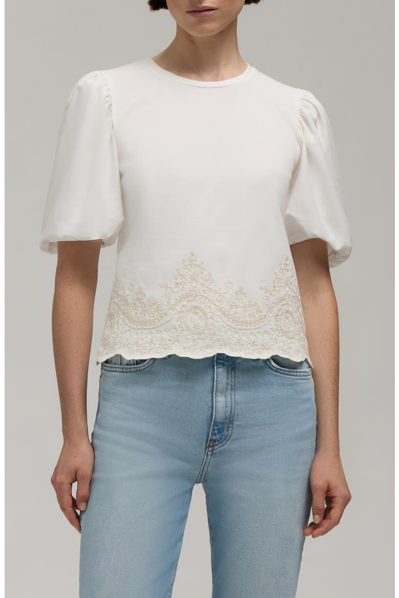 Embroidered Puff Sleeve Top, Main, color, SNOW-WHITE