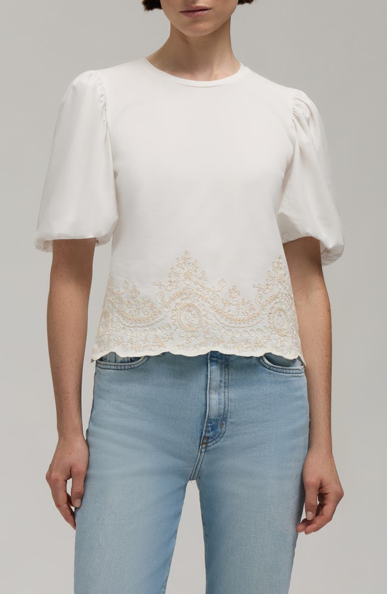 Hunter Embroidered Puff Sleeve Top, Main, color, Snow-White