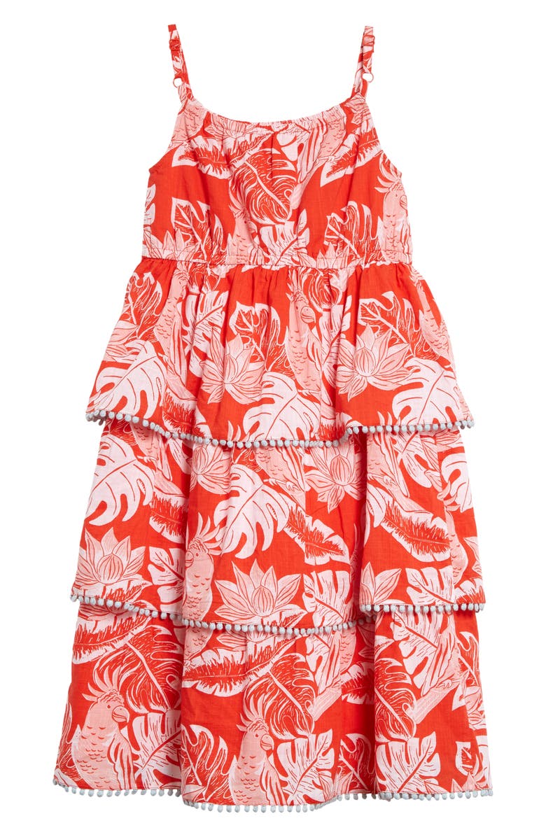 Mini Boden Tropical Print Tiered Woven Sundress, Alternate, color,