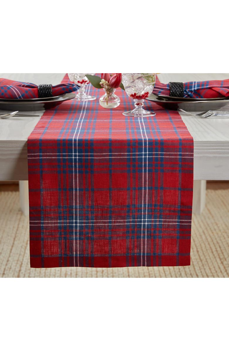 Solino Home Linen Table Runner - Red Tartan Plaid, Main, color, Red And Navy