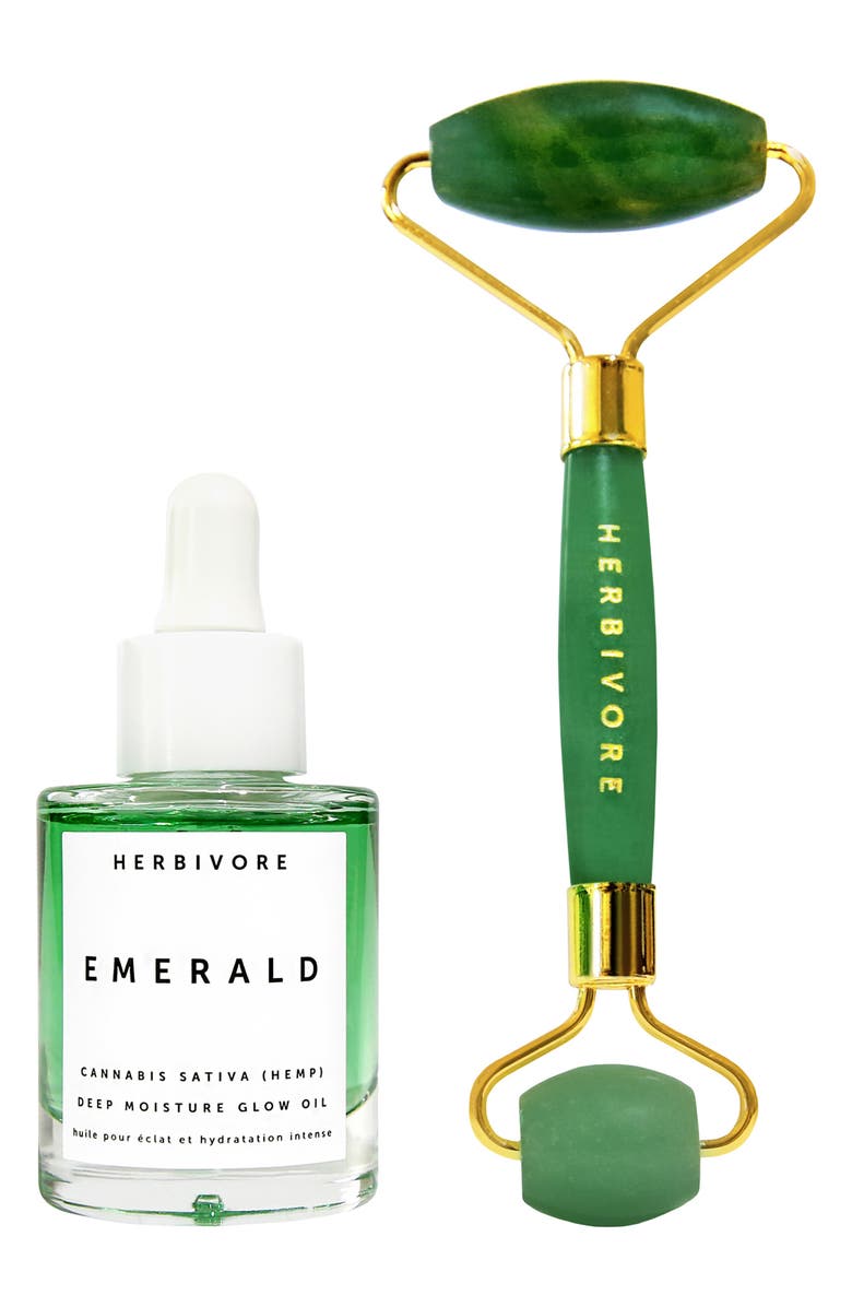 Herbivore Botanicals Emerald Oil + Jade Roller Glow Ritual Duo, Main, color, 