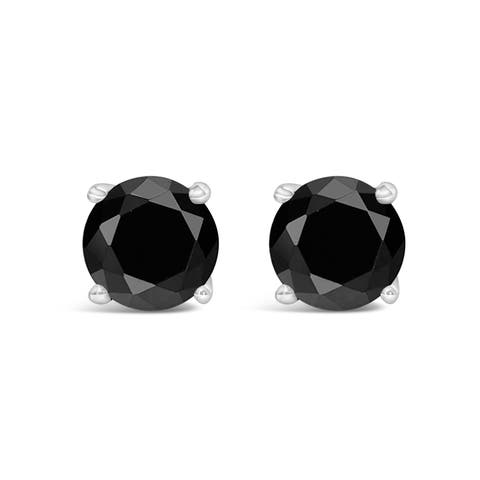 14K White Gold 5.00 Ct Black Diamond Stud Earrings with Screw Backs