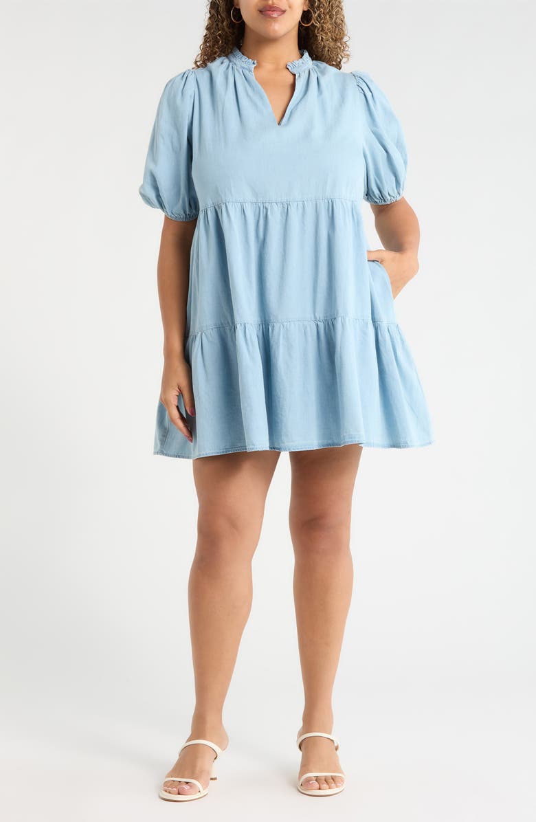 SUGARLIPS Haysville Jacey Babydoll Cotton Chambray Minidress, Main, color, Medium-Denim