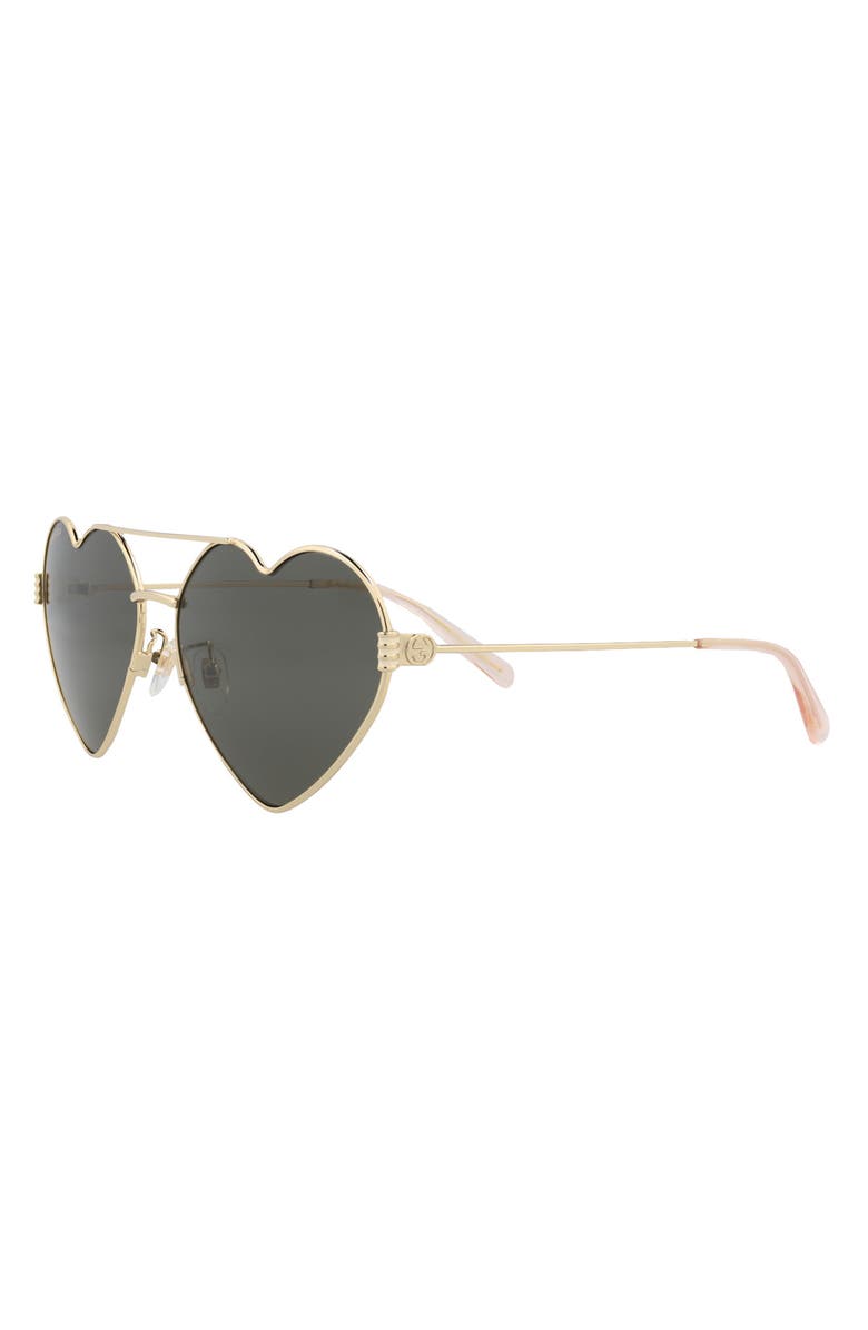 Gucci 62mm Heart Aviator Sunglasses, Alternate, color, Gold Gold Grey