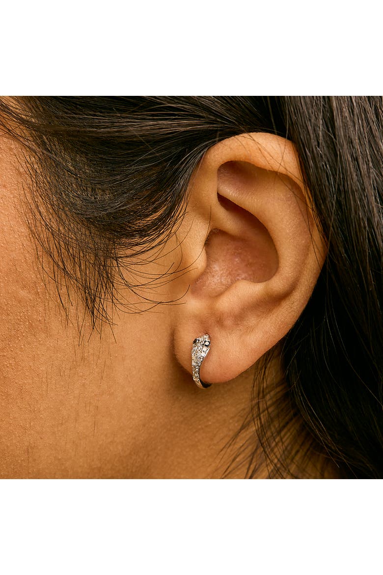 10K White Gold 1/5 Cttw Diamond Snake Eyes Huggy Hoop Earrings, Alternate, color, White
