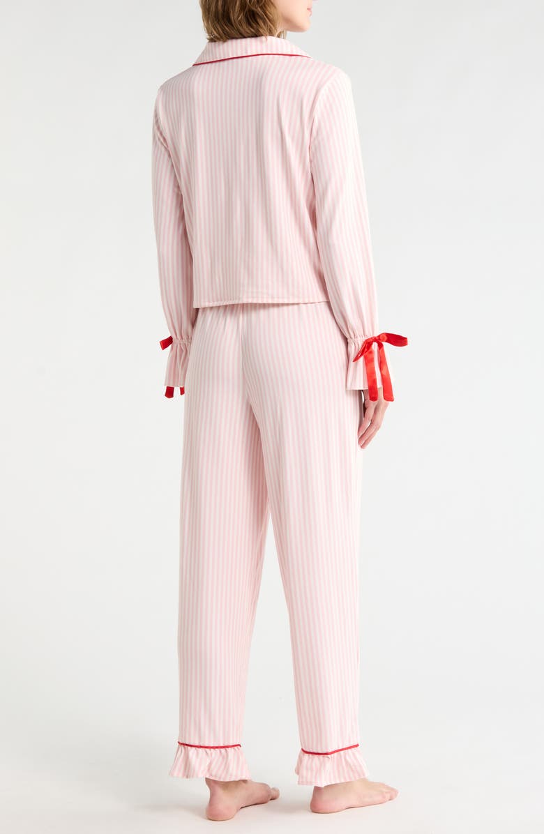 French Connection Striped Ruffle Pajama Set, Alternate, color, Almond Blossom