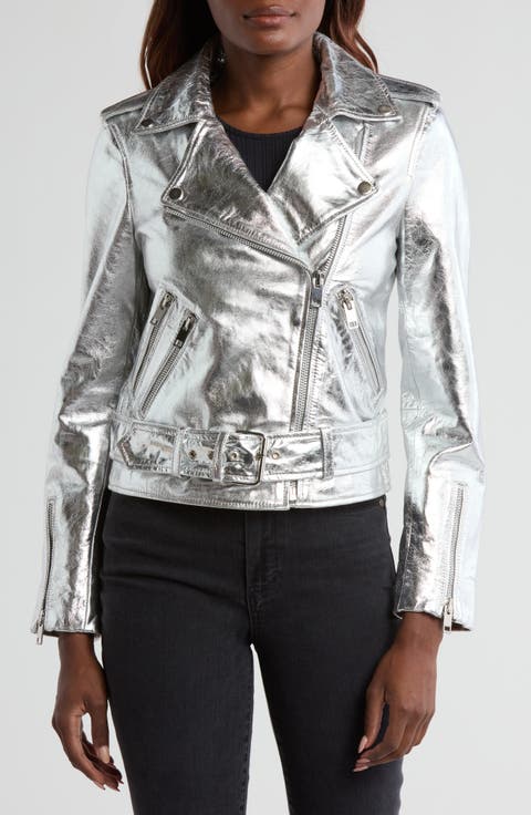 Allison Metallic Leather Moto Jacket